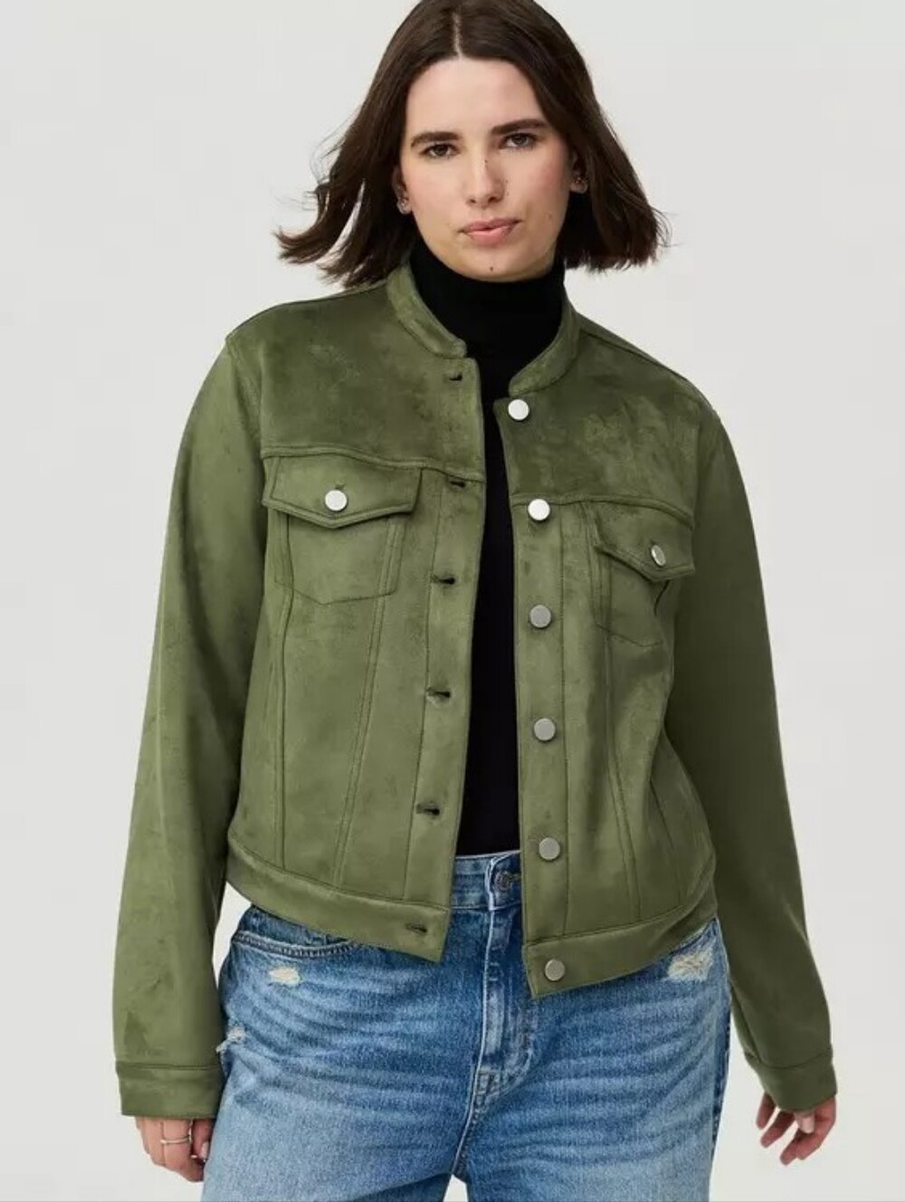 Torrid Olive Green Faux Suede Mandarin Collar Jacket Women's Plus Size 3X Nwt